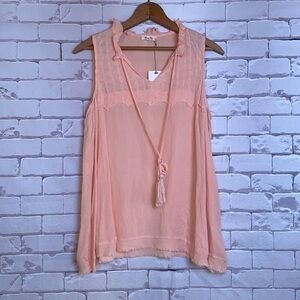 Miss Me light peach blouse SMALL boho tie front